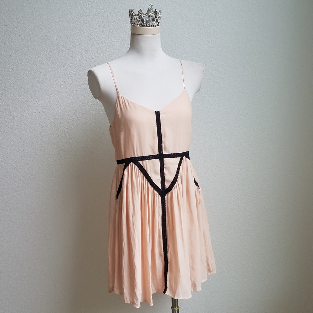Peach And Black Lace Dress